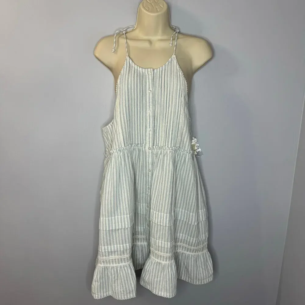 Free People Women's Desert Days Stripe Babydoll Mini Dress Beach Vacation Sz S